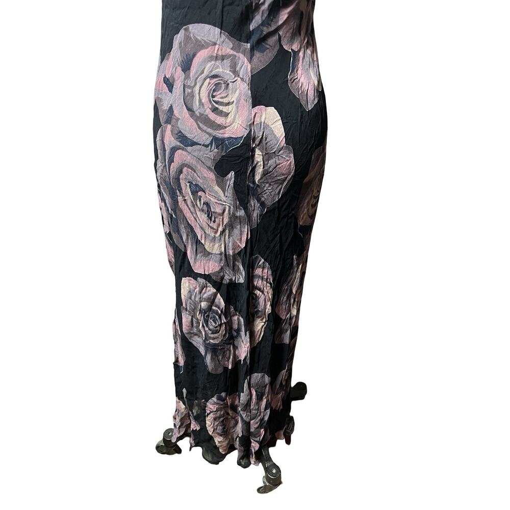 Vintage Nostalgia 90s Y2K bias cut Black Purple floral maxi dress rayon sz S - Picture 4 of 12